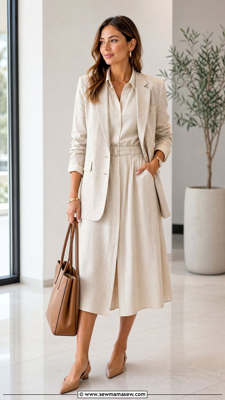 Shirt Dress With Linen Blazer - 30 summer shirt dress outfit ideas