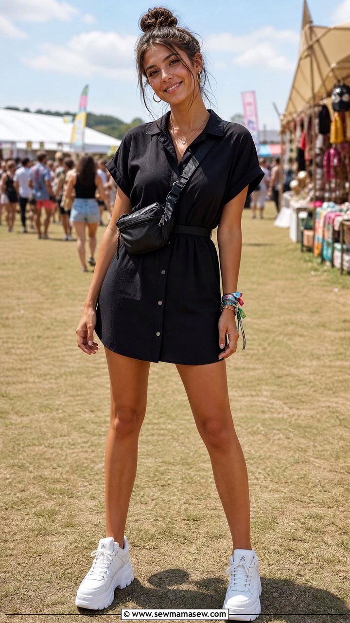 Shirt Dress With Platform Sneakers - 30 summer shirt dress outfit ideas