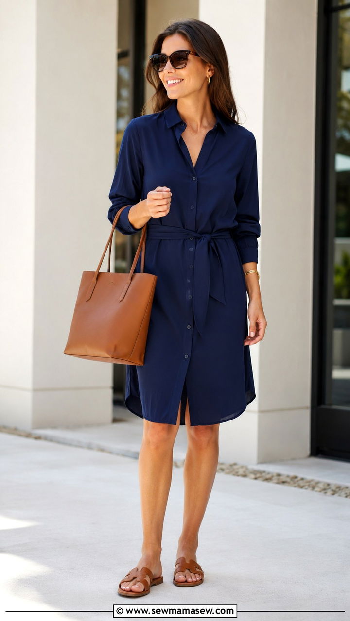 Shirt Dress With Sunglasses And Leather Tote - 30 Shirt dress outfit ideas for summer