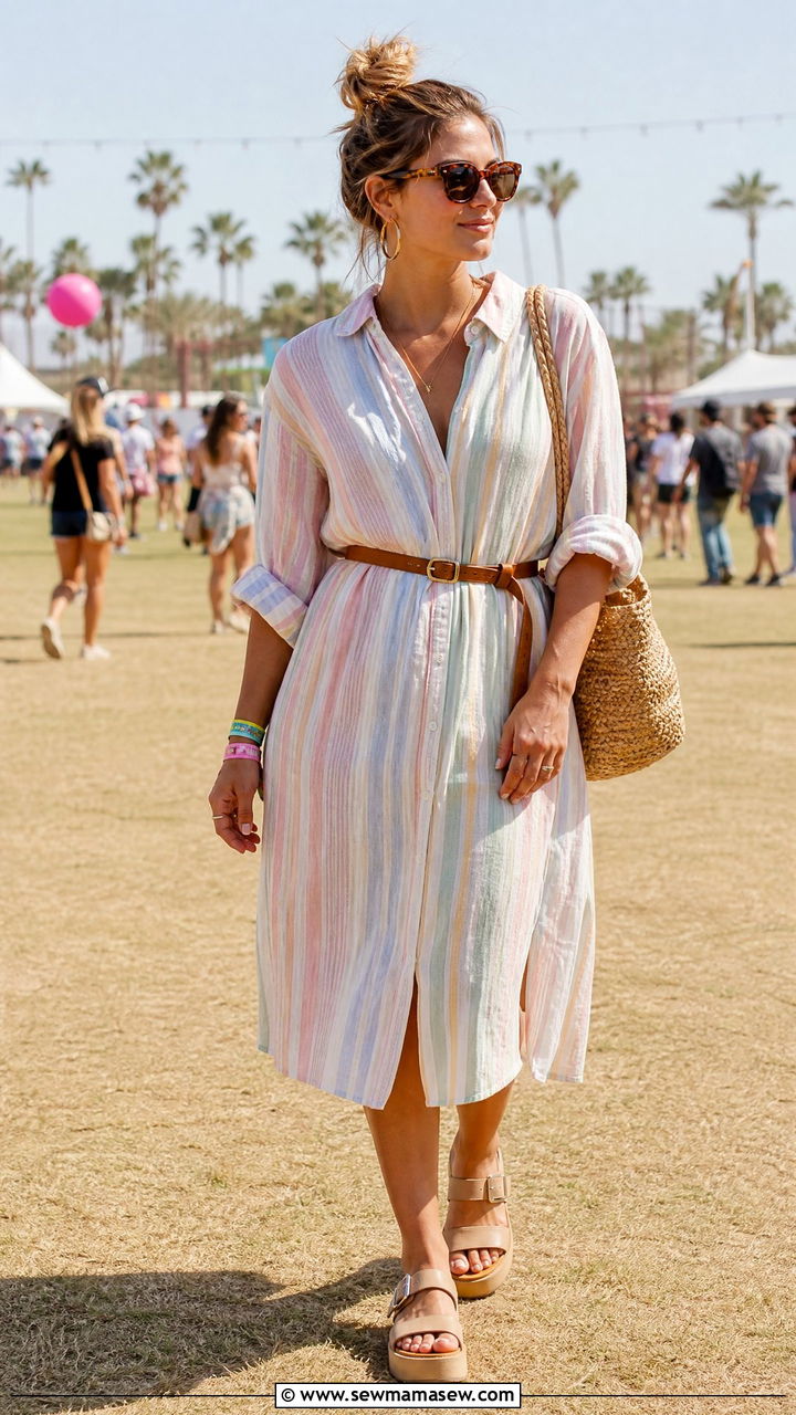 Shirt Dress and Chunky Sandals Festival Outfit - 30 Festival outfit ideas summer