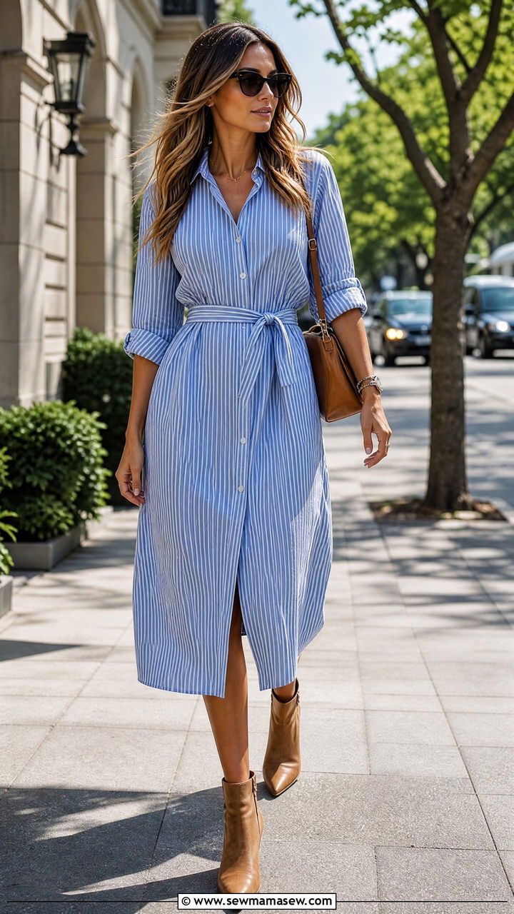 Shirt Dress with Ankle Boots - 30 Summer outfits with ankle boots