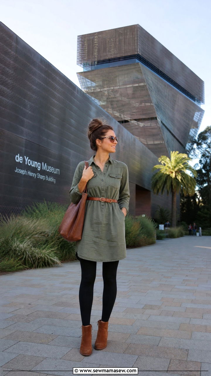 Shirt Dress with Leggings and Ankle Boots - 40 What to wear in San Francisco