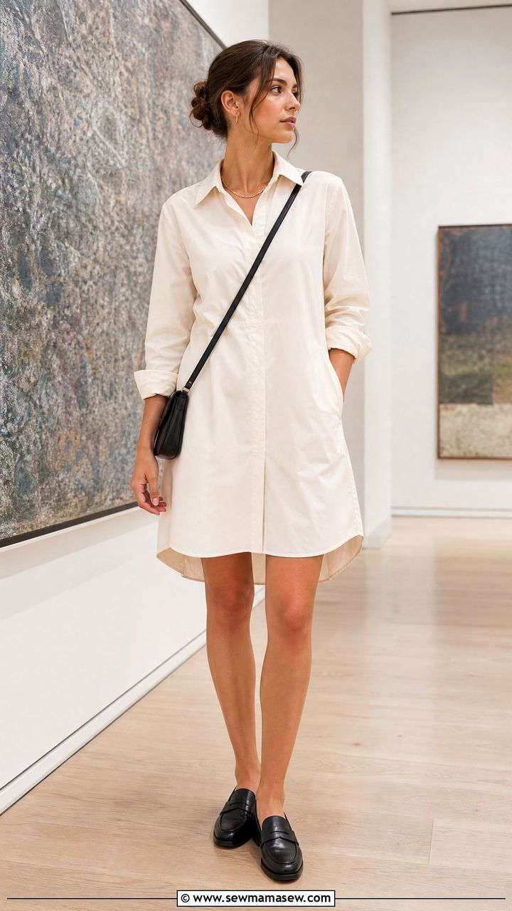 Shirt Dress with Loafers and Crossbody Bag - 25 chic shirt dress outfit ideas