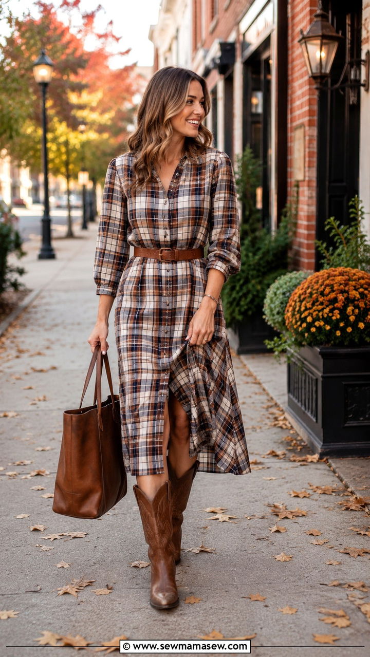 Shirt Midi Dress With Cowboy Boots - 30 Midi dress with cowboy boots outfit ideas
