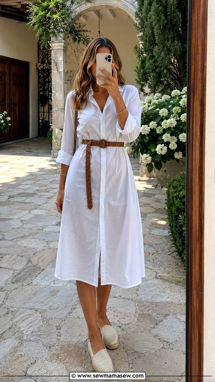 Shirt dress with a braided belt and canvas espadrilles - 30 Graduation outfit ideas for guests 2026