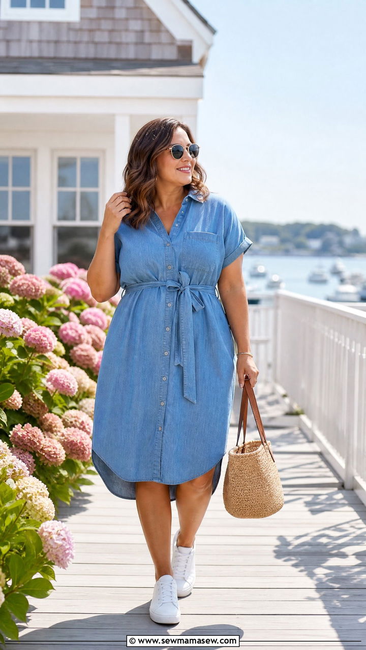 Shirt dress with a soft waist tie - 25 casual outfits for apple shaped body