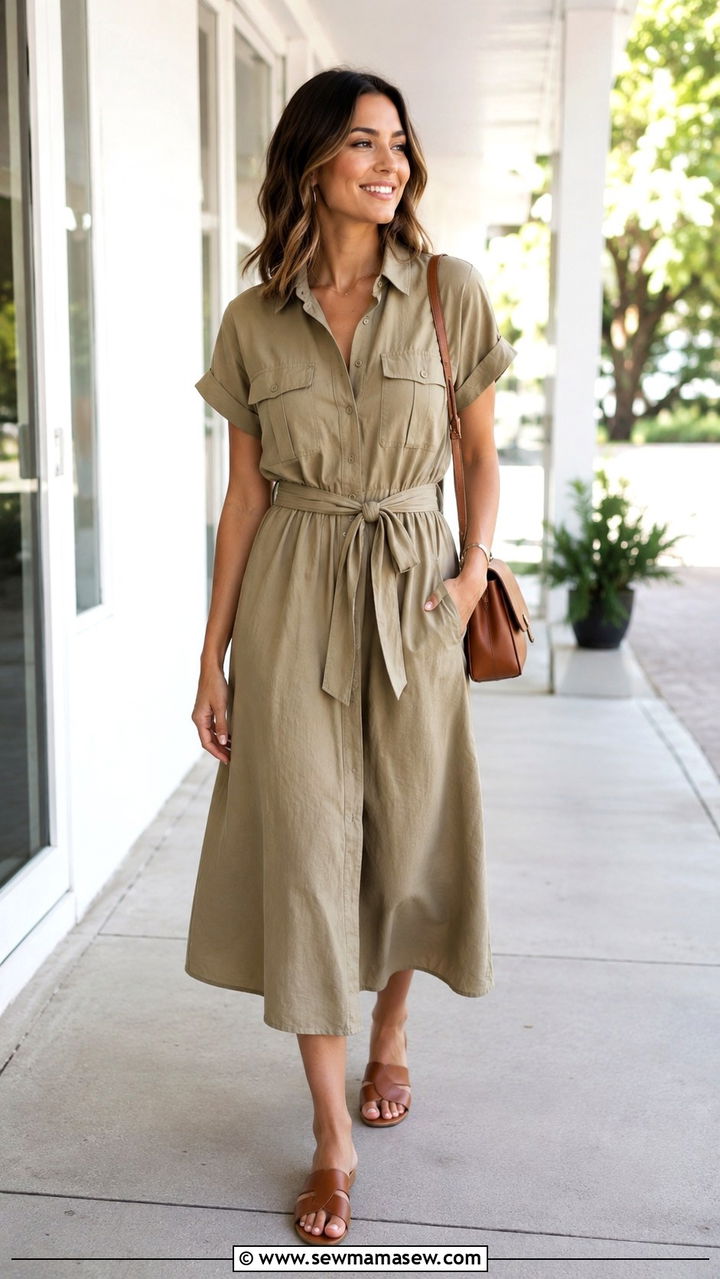 Shirt dress with belt summer work outfit - 25 seasonal office outfit ideas