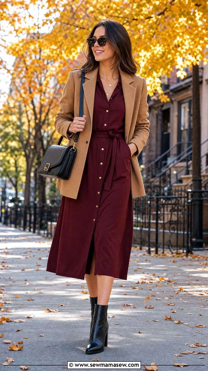 Shirt dress with blazer and ankle boots - 25 Shirt dress outfit ideas with a blazer
