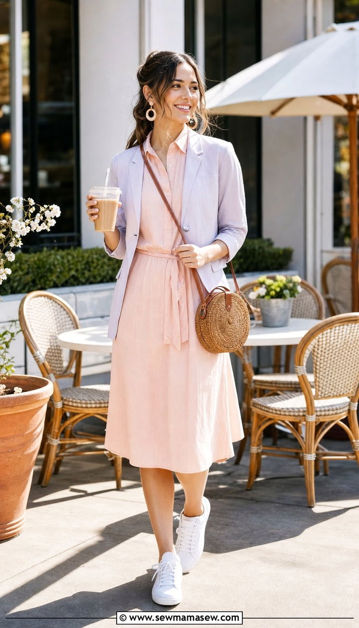 Shirt dress with blazer for brunch - 25 Shirt dress outfit ideas with a blazer