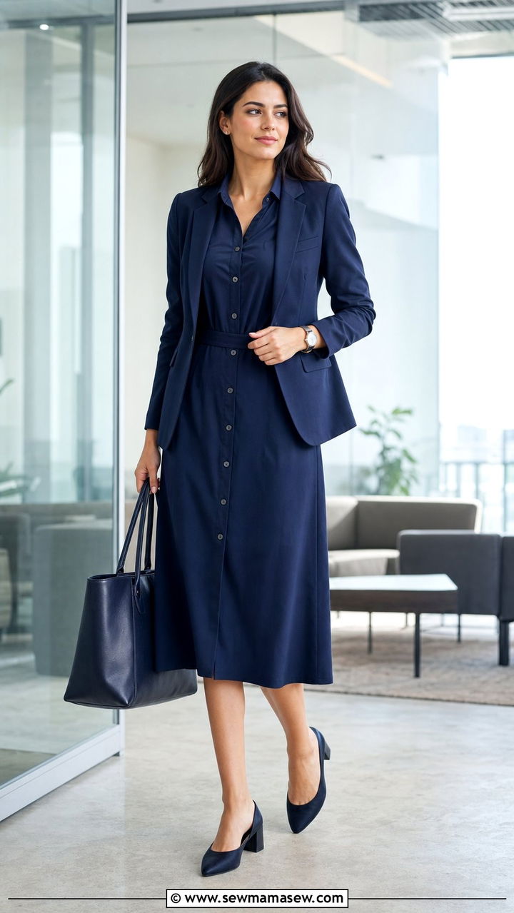 Shirt dress with blazer for office - 25 Shirt dress outfit ideas with a blazer