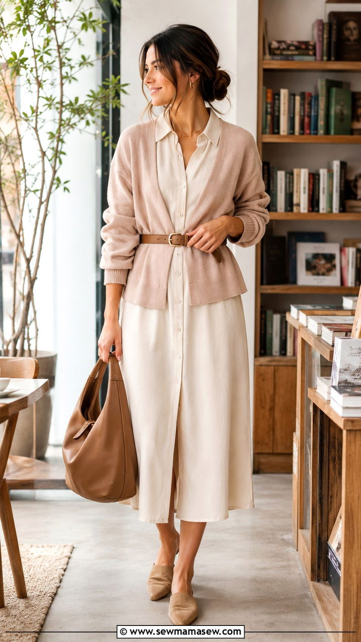 Shirt dress with cardigan outfit - 30 how to style shirt dress