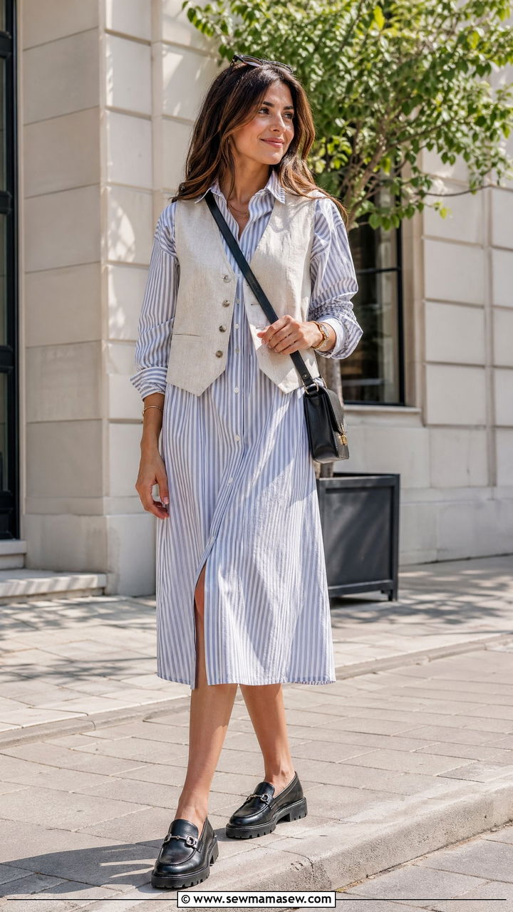 Shirt dress with loafers outfit - 35 dress outfits ideas