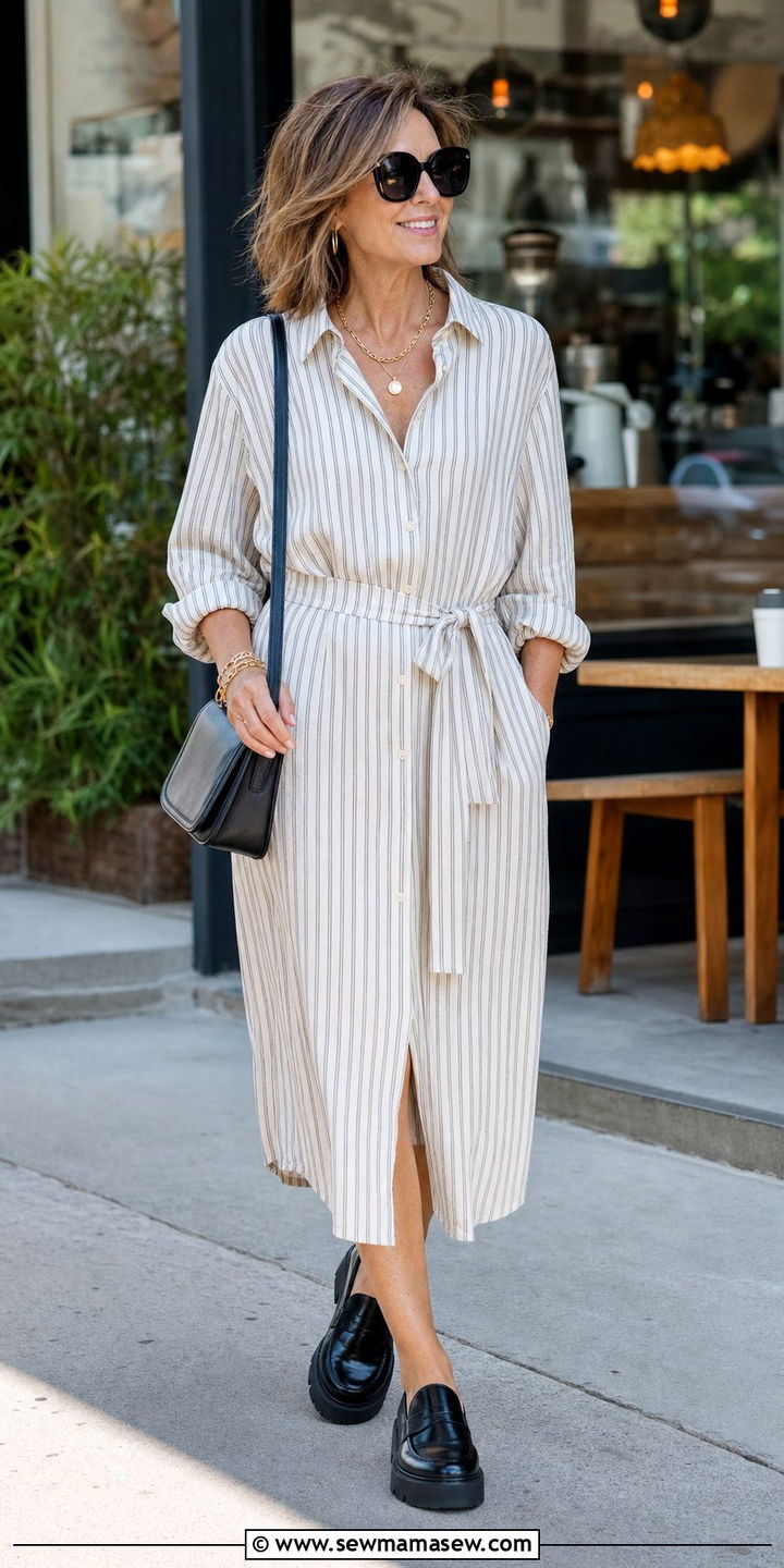 Shirt dress with platform loafers outfit - 35 Business casual outfits for women over 50