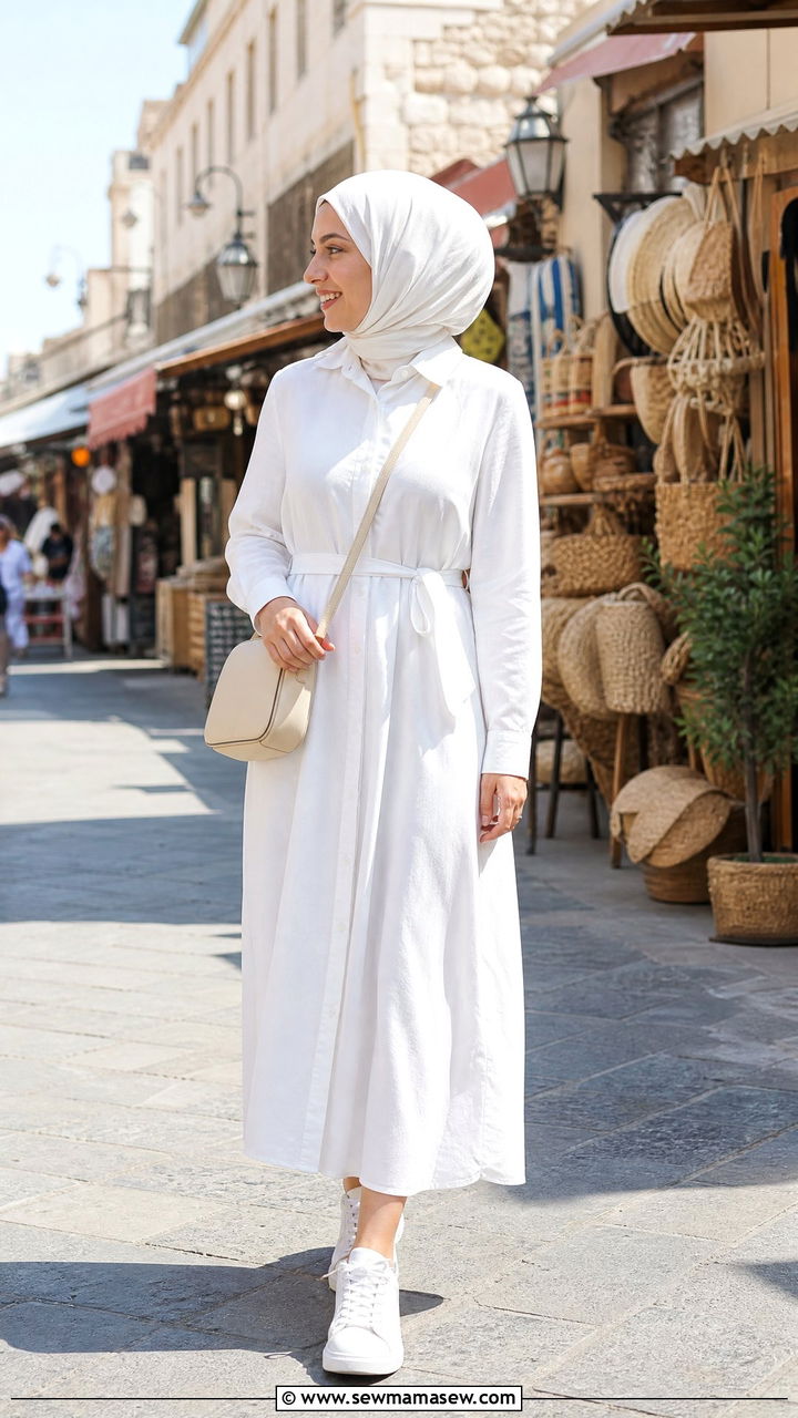 Shirt dress with sneakers hijab style - 30 hijab outfit ideas