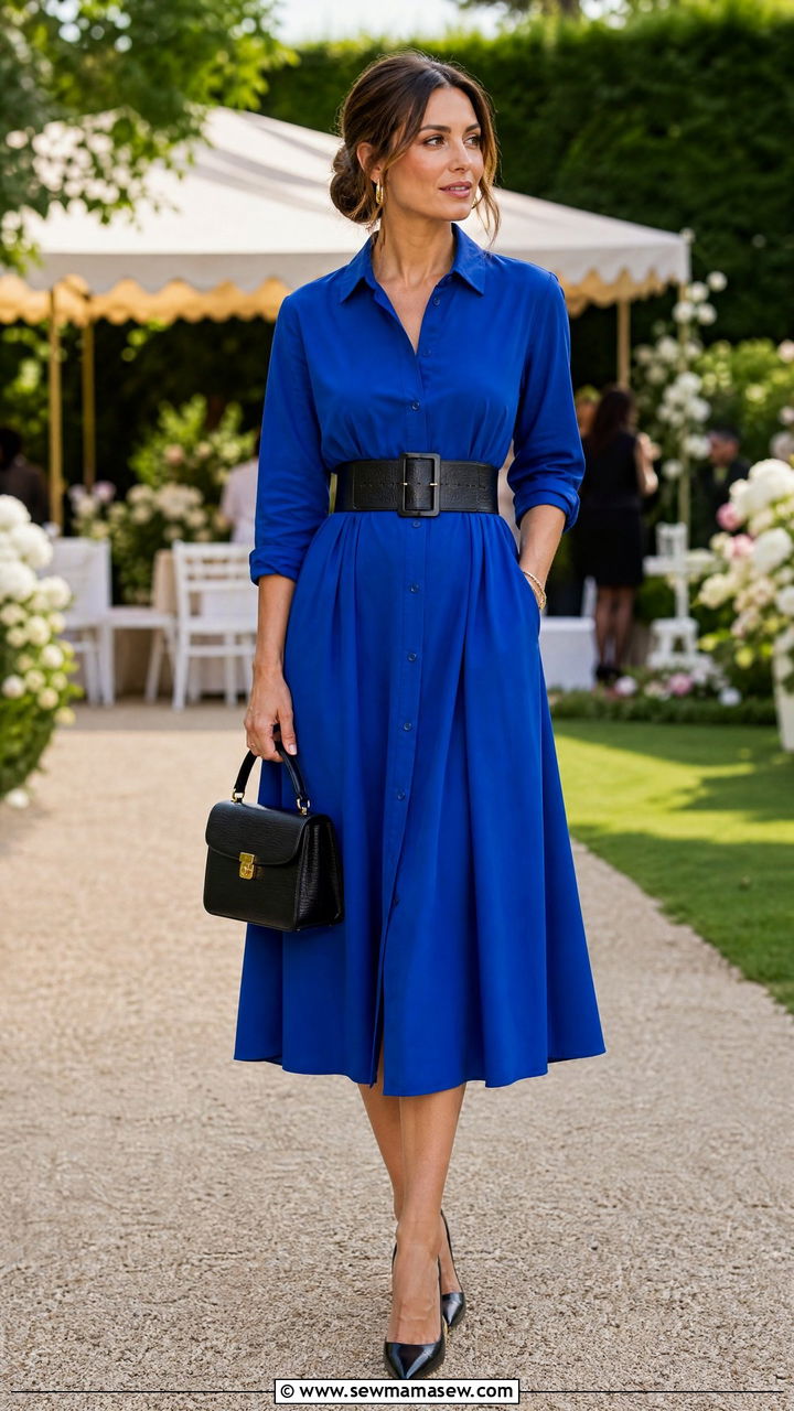 Shirt dress with statement belt and pumps outfit - 30 how to style shirt dress