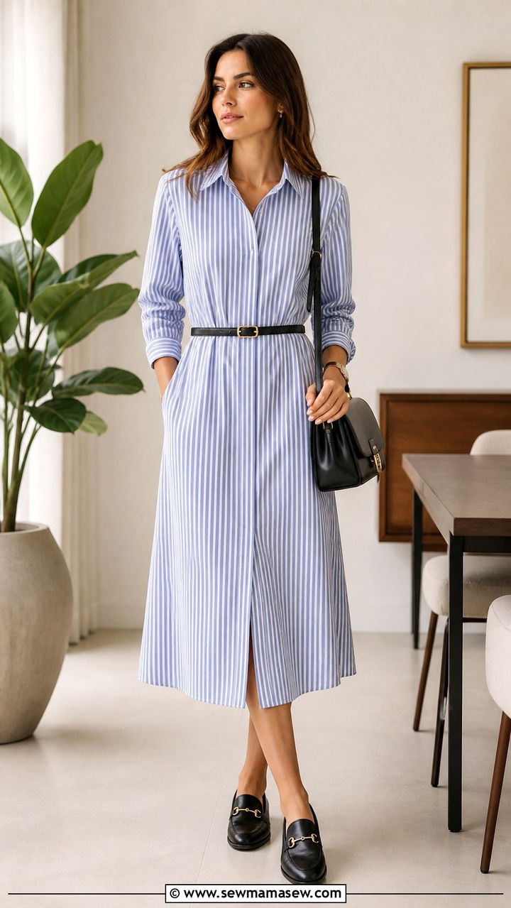 Shirt midi dress with loafers - 40 midi dress outfit ideas