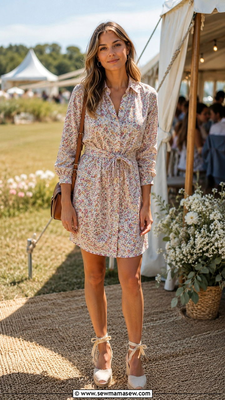 Shirtdress And Ankle Tie Sandals - 30 Tent wedding guest outfit ideas