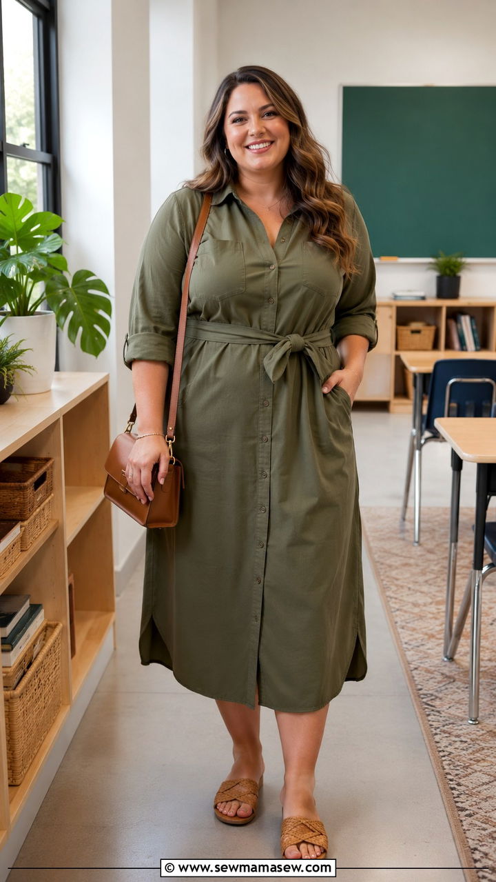 Shirtdress Outfit for Plus Size Teachers - 30 Teacher outfits plus size