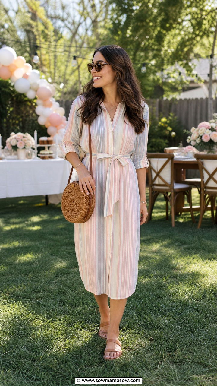 Shirtdress With Strappy Leather Sandals - 30 cute bridal shower outfits