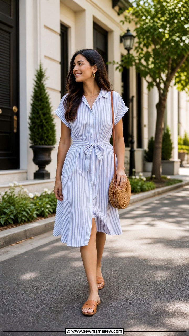 Shirtdress and Woven Sandals Outfit - 35 June outfits for women