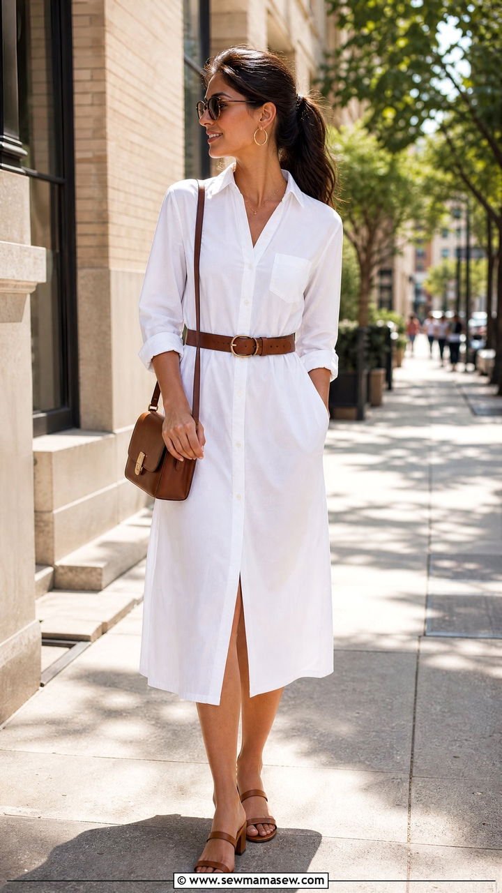 Shirtdress with Belt and Heeled Sandals Outfit - 30 summer hot weather outfit ideas