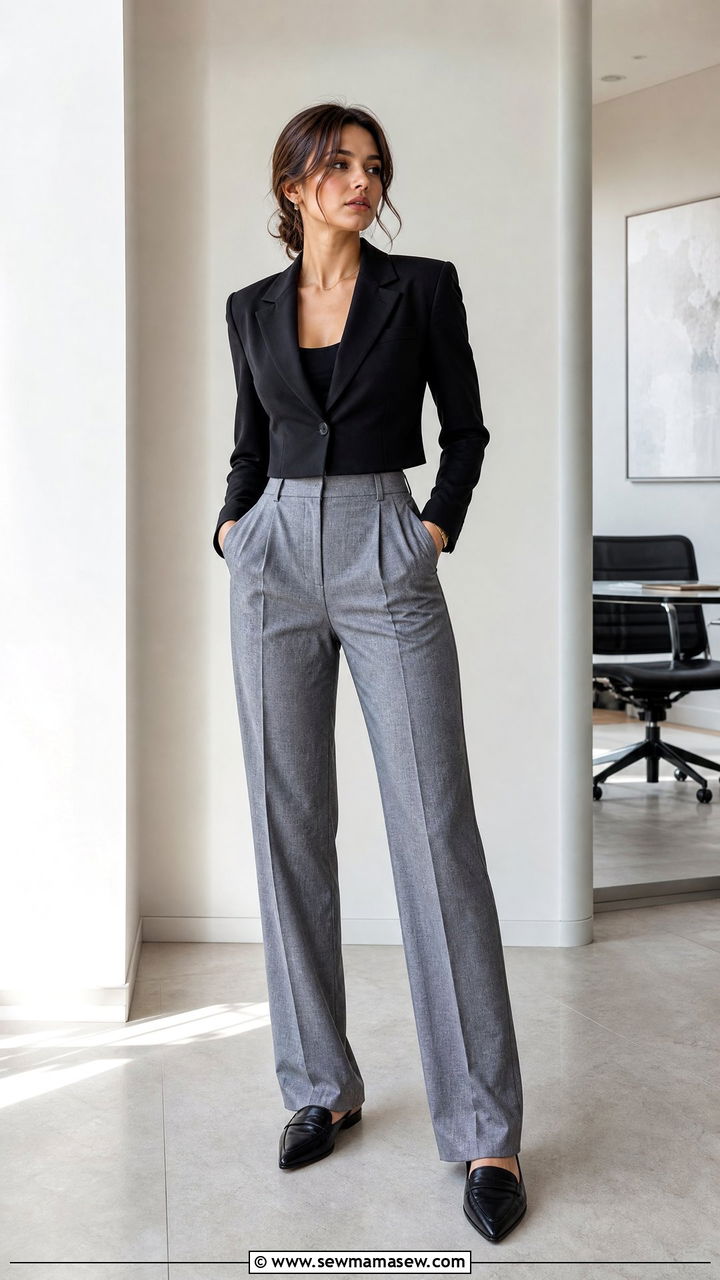 Short Blazer and Tailored Trousers - 30 Outfit ideas for long torso
