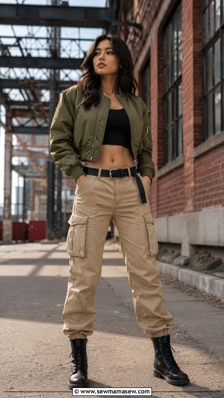 Short Bomber Jacket With Cargo Pants - 30 Short coat outfit ideas