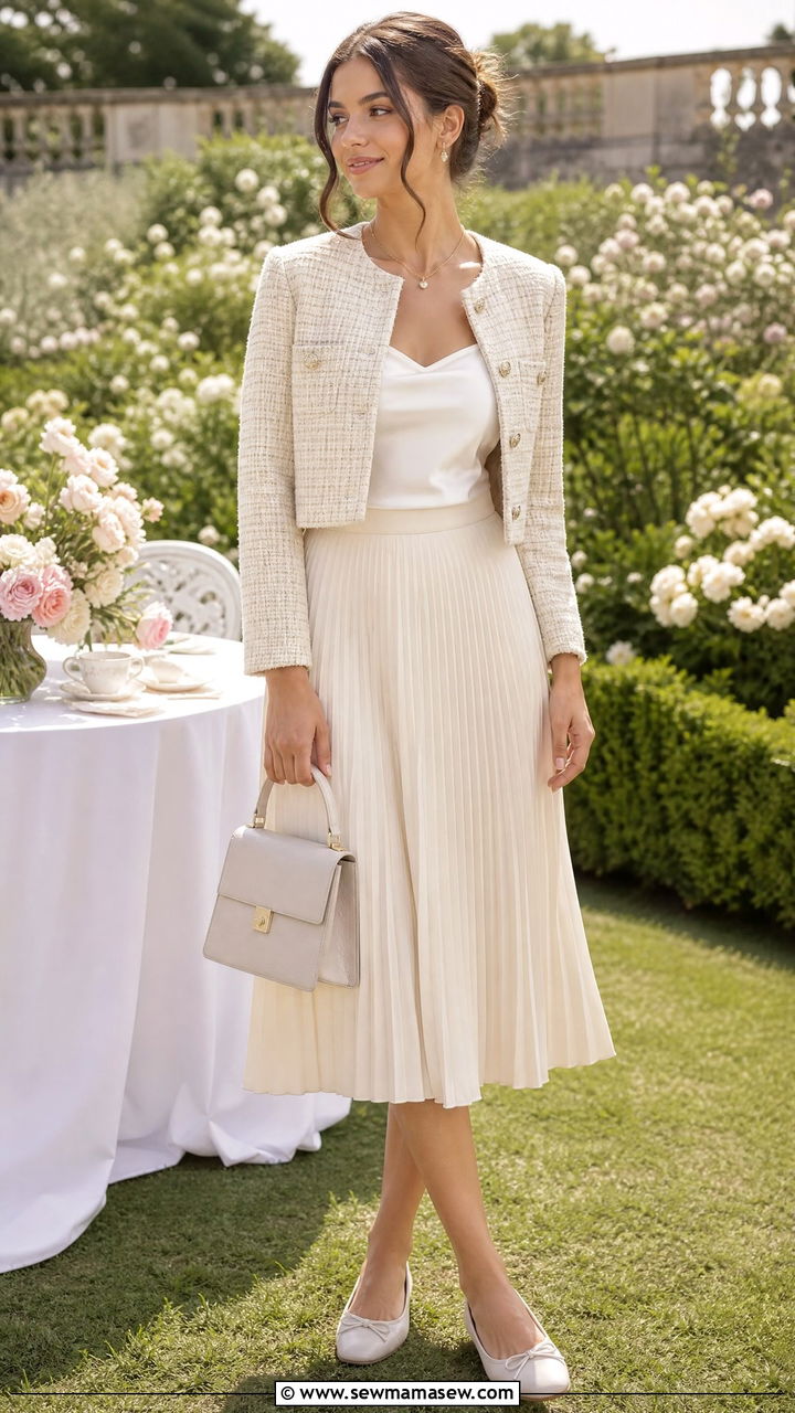Short Cropped Jacket And Midi Skirt With Ballet Flats - 35 jacket outfits