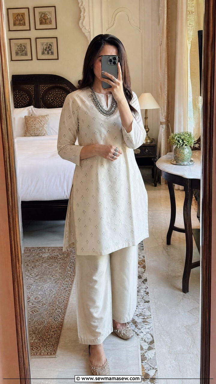 Short Kurti with Linen Pants and Oxidized Jewelry - 25 Jaipur outfit ideas