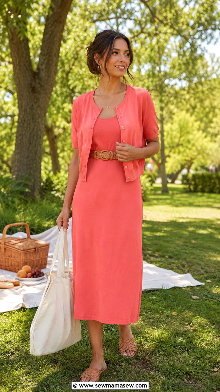Short Sleeve Cardigan and Tank Dress Set - 30 Cardigan and dress matching set outfit ideas
