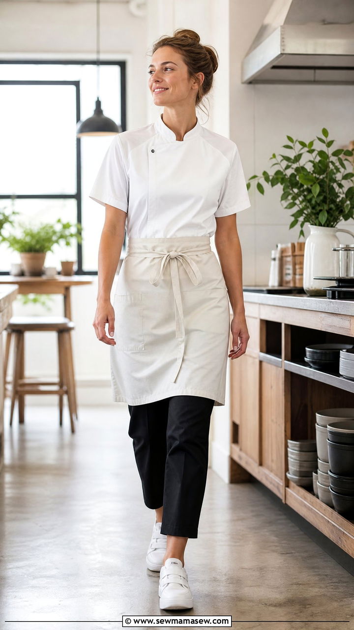 Short Sleeve Chef Jacket With Cropped Trousers - 25 Chef outfit ideas for women
