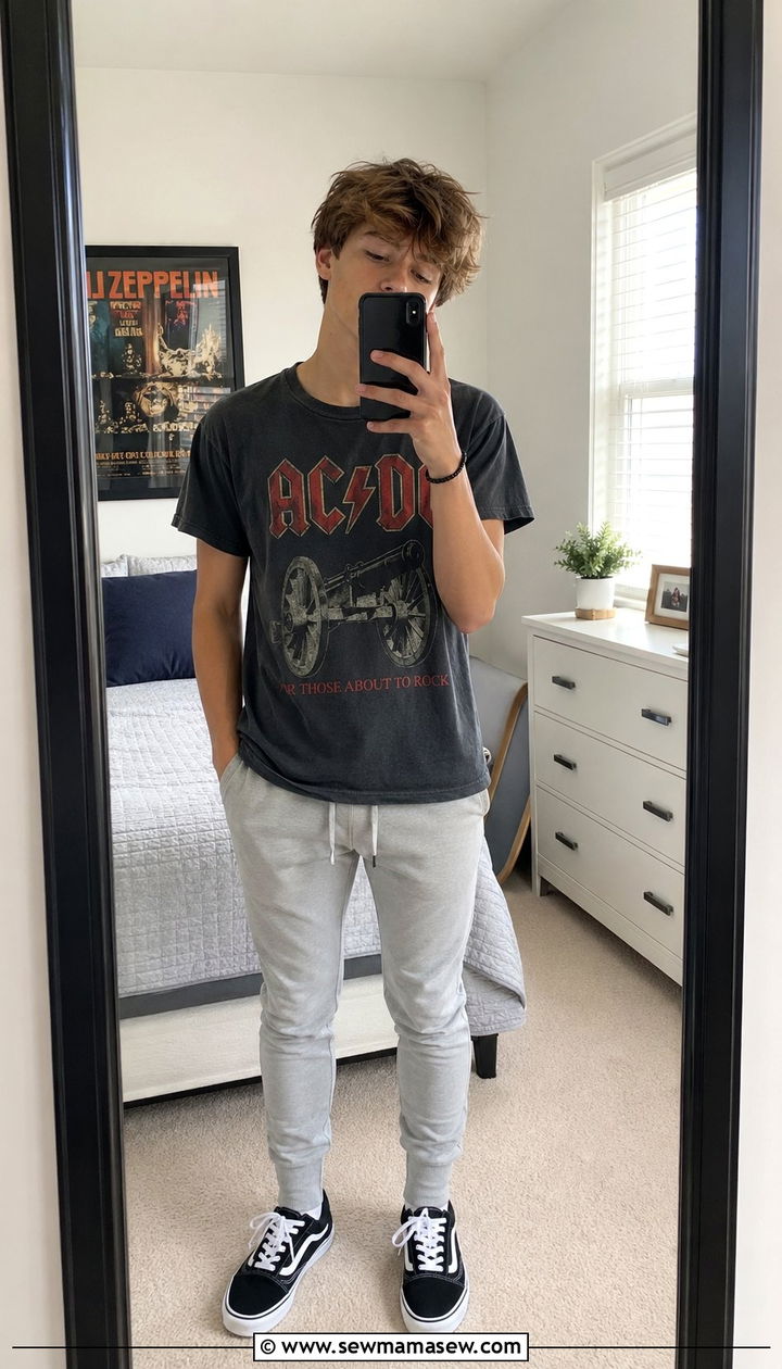 Short Sleeve Graphic Tee With Light Gray Joggers - 35 Back to school outfit ideas 7th grade