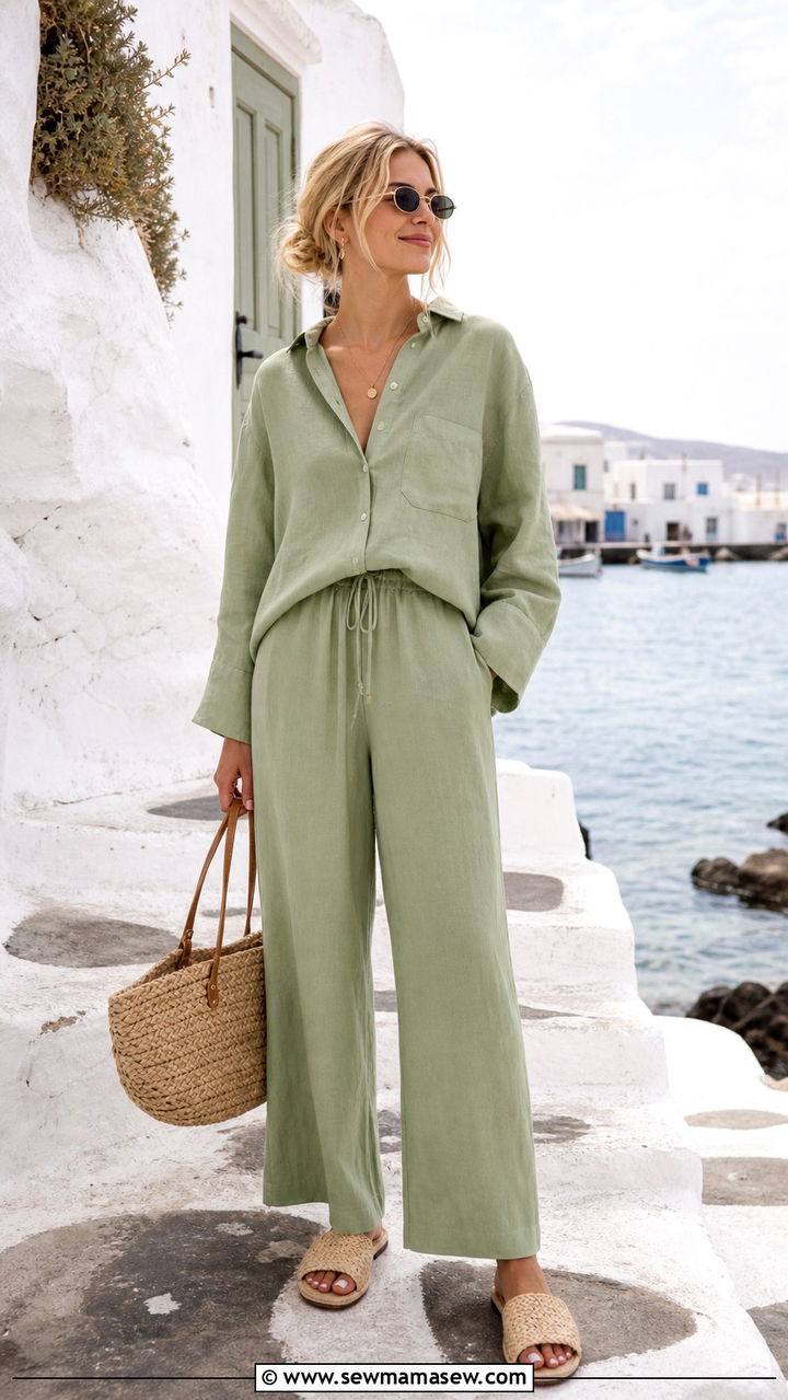 Short Sleeve Poplin Blouse With Tailored Cotton Shorts - 40 summer scandinavian outfits
