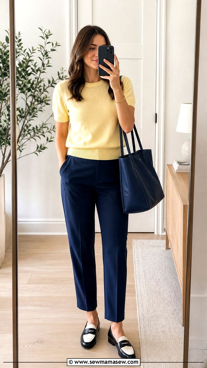 Short Sleeve Sweater With Tapered Ankle Trousers - 40 spring business casual outfits