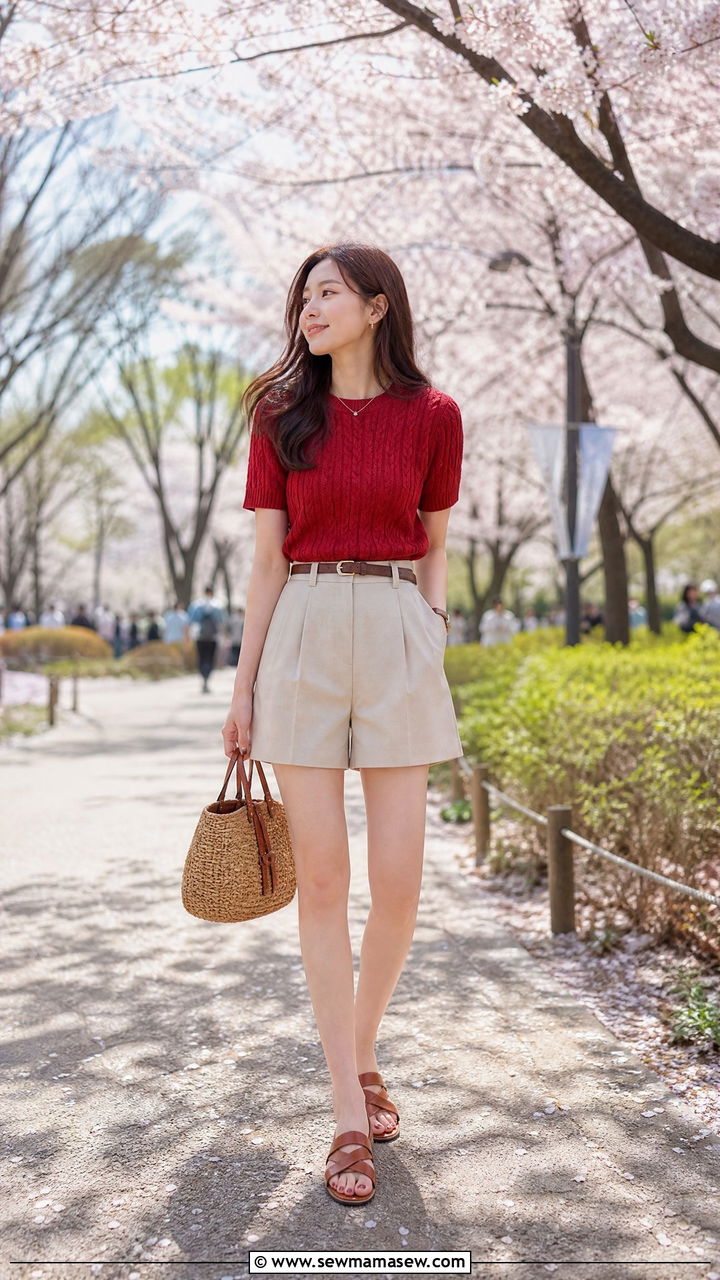 Short Sleeve Sweater and Bermuda Shorts - 40 What to wear in Seoul
