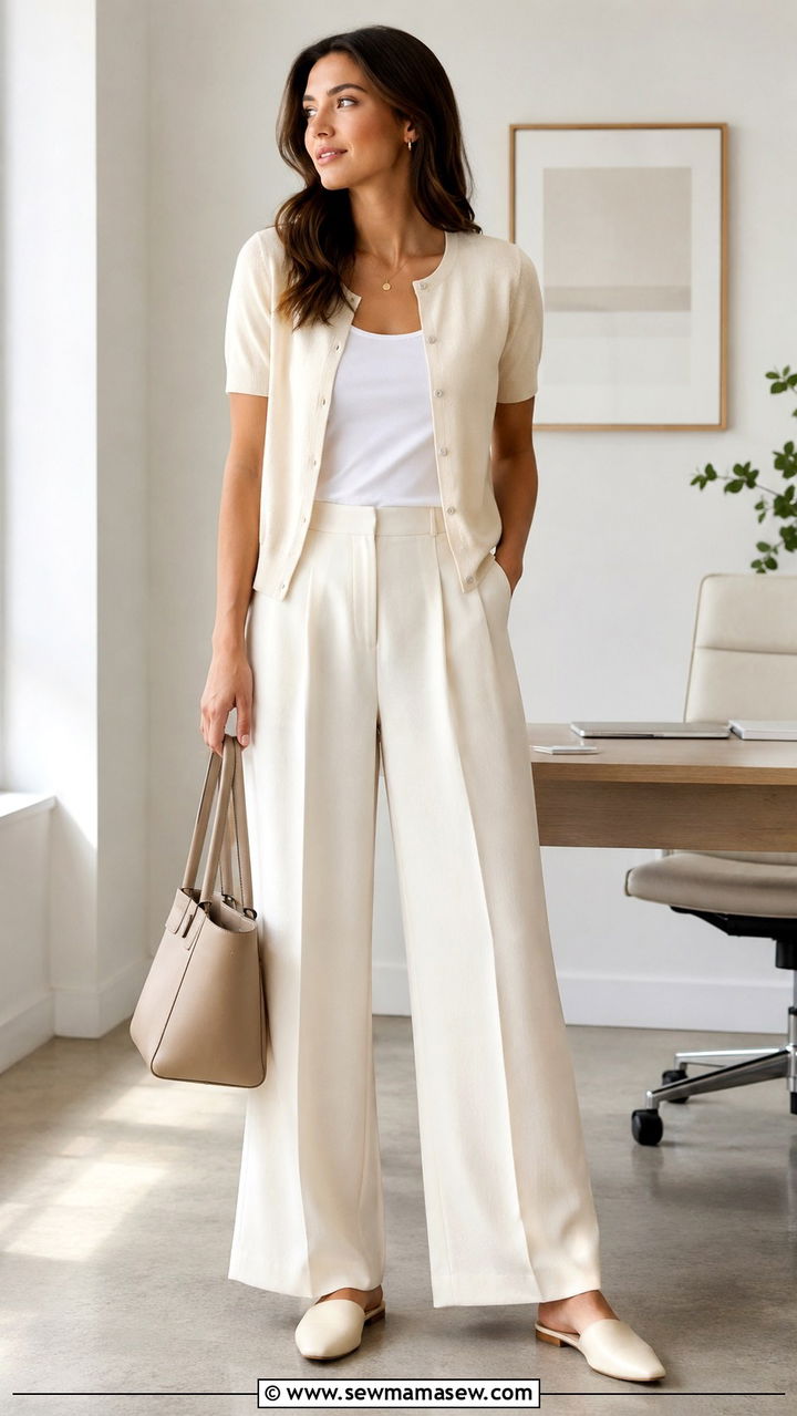 Short sleeve cardigan with wide leg pants - 30 Spring outfits with sweaters