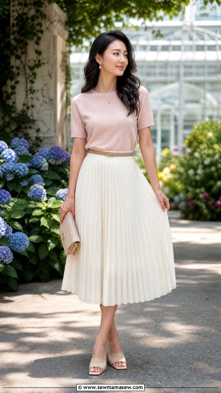 Short sleeve sweater with a pleated midi skirt - 35 How to style a sweater in summer