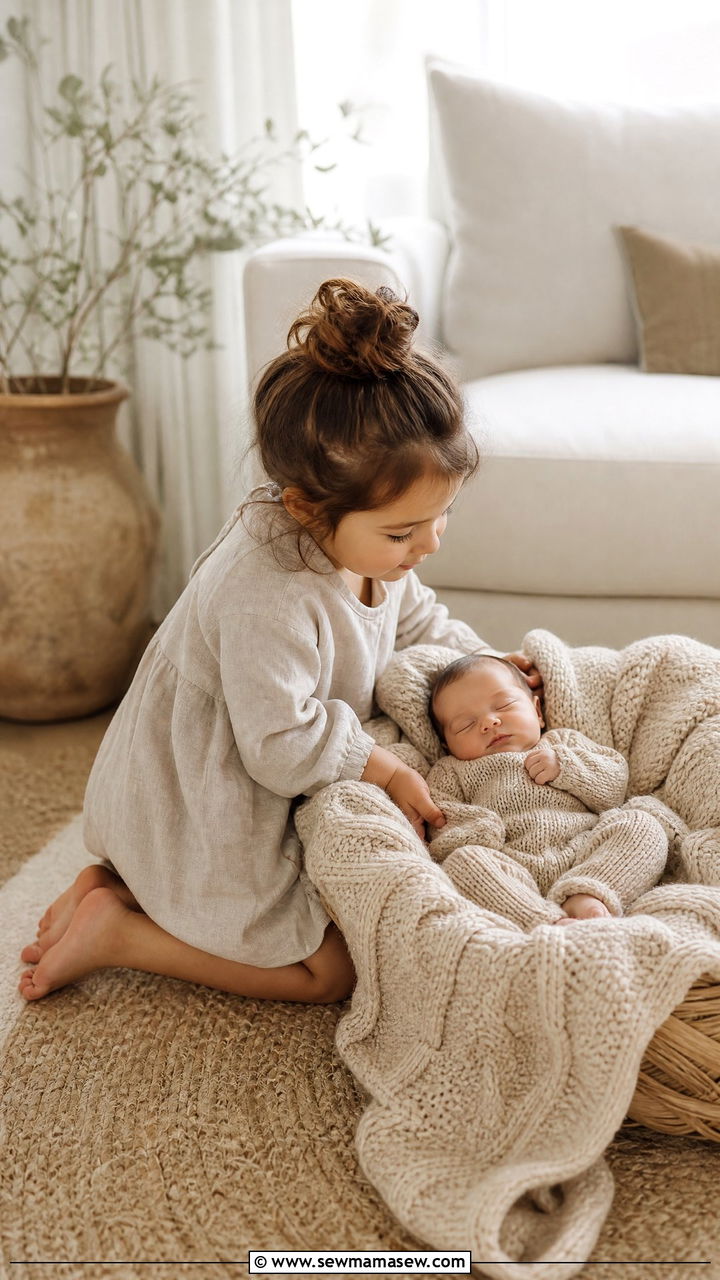 Sibling knits and organic textures newborn photo - 25 Newborn photoshoot outfit ideas