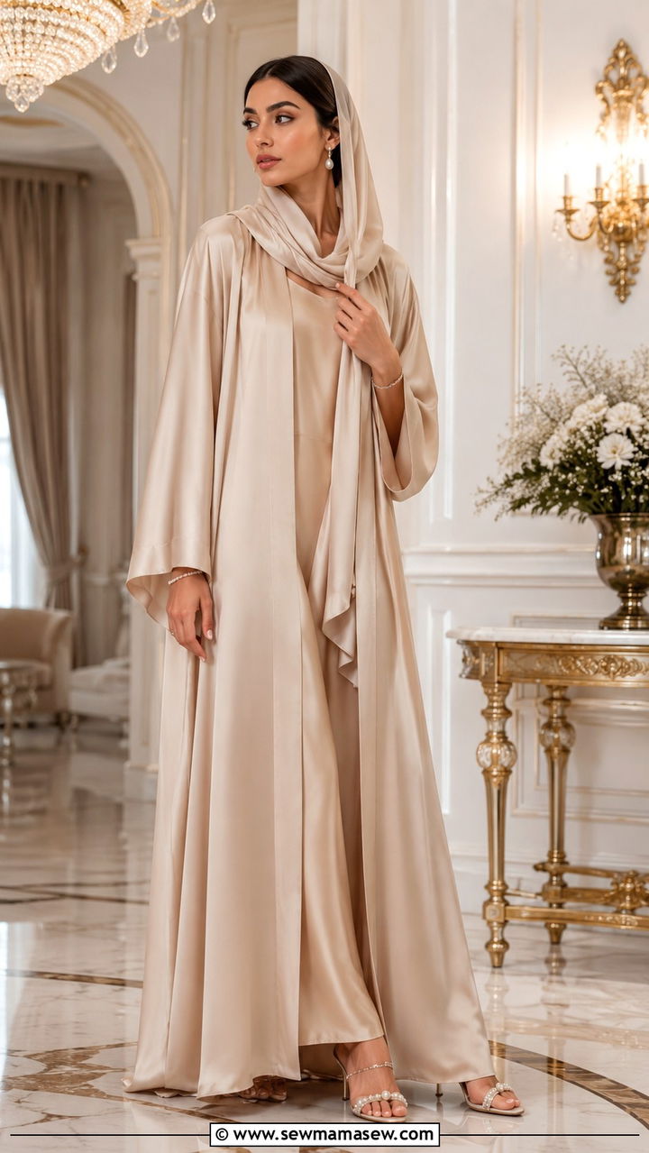 Silk Abaya With Inner Dress And Scarf - 30 Ramadan outfit ideas modest