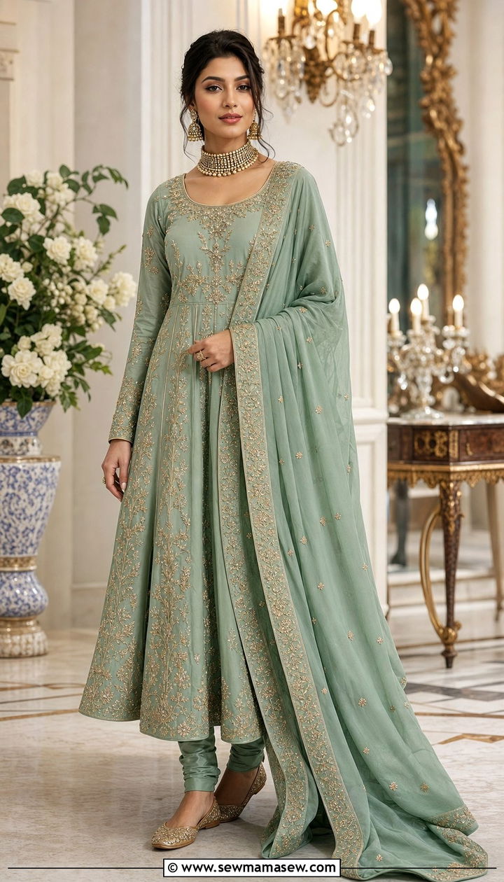 Silk Anarkali Set with Churidar - 25 Eid matching set outfit ideas