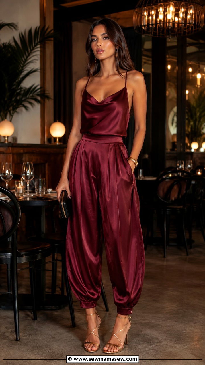 Silk Balloon Pants With Camisole and Heels - 25 balloon pants outfits inspo