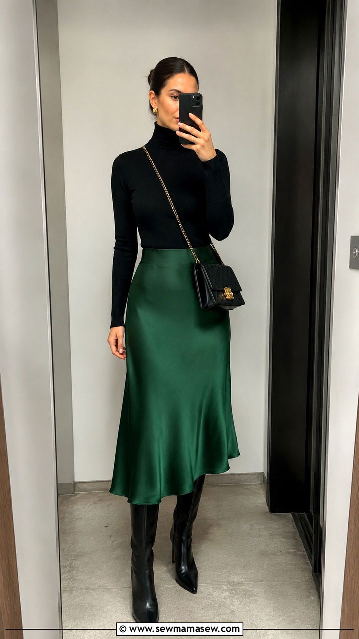 Silk Bias Cut Skirt and Turtleneck - 25 Bias cut skirt outfit ideas