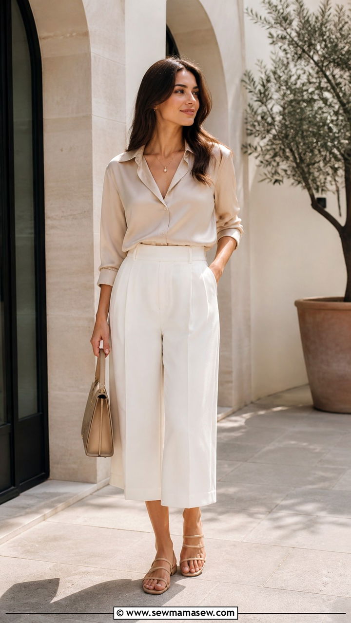 Silk Blouse And Culottes Shopping Outfit - 40 Shopping outfit ideas
