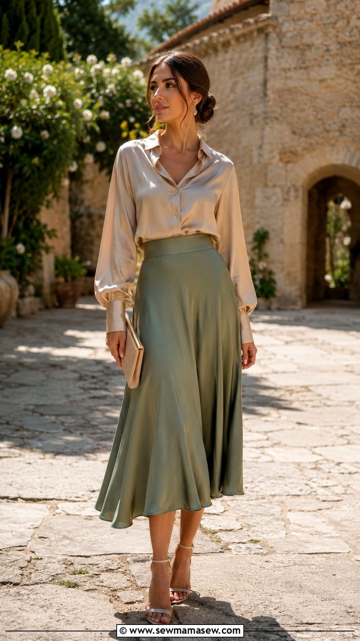 Silk Blouse And Midi Skirt Italian Wedding - 20 Wedding guest outfit ideas Italian wedding