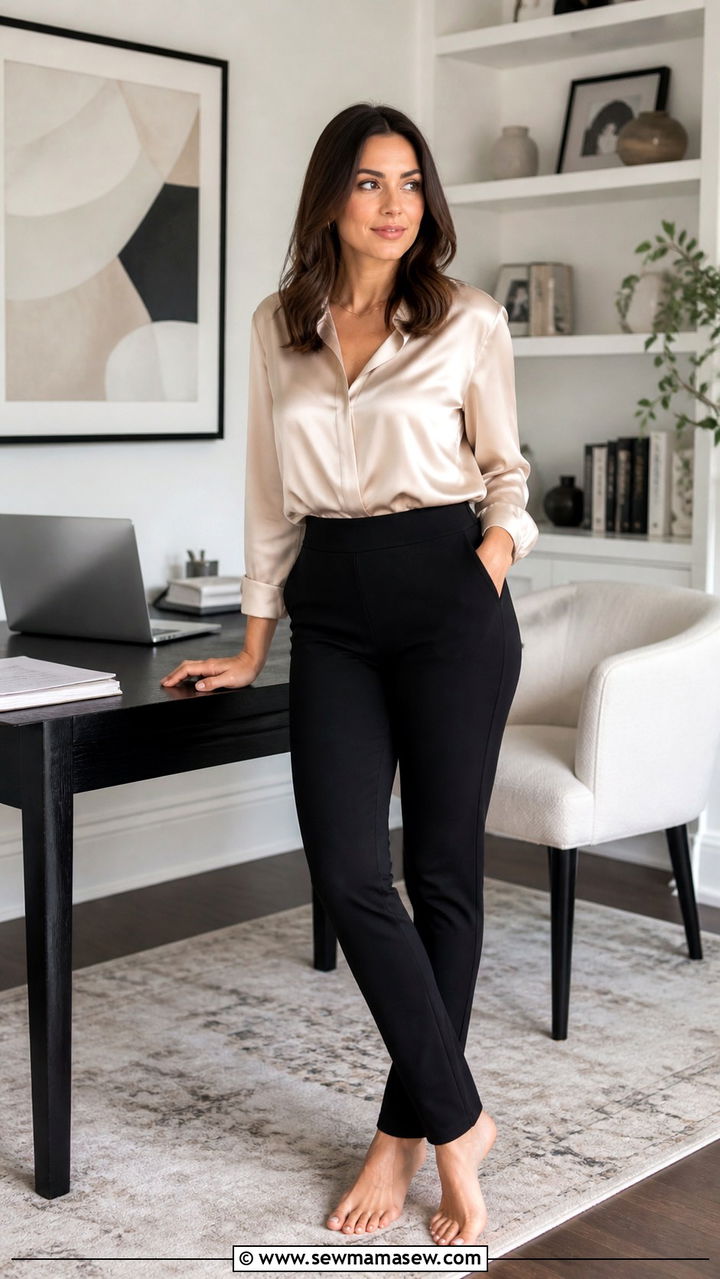 Silk Blouse And Stretch Knit Trousers Work From Home - 40 Work from home outfit ideas