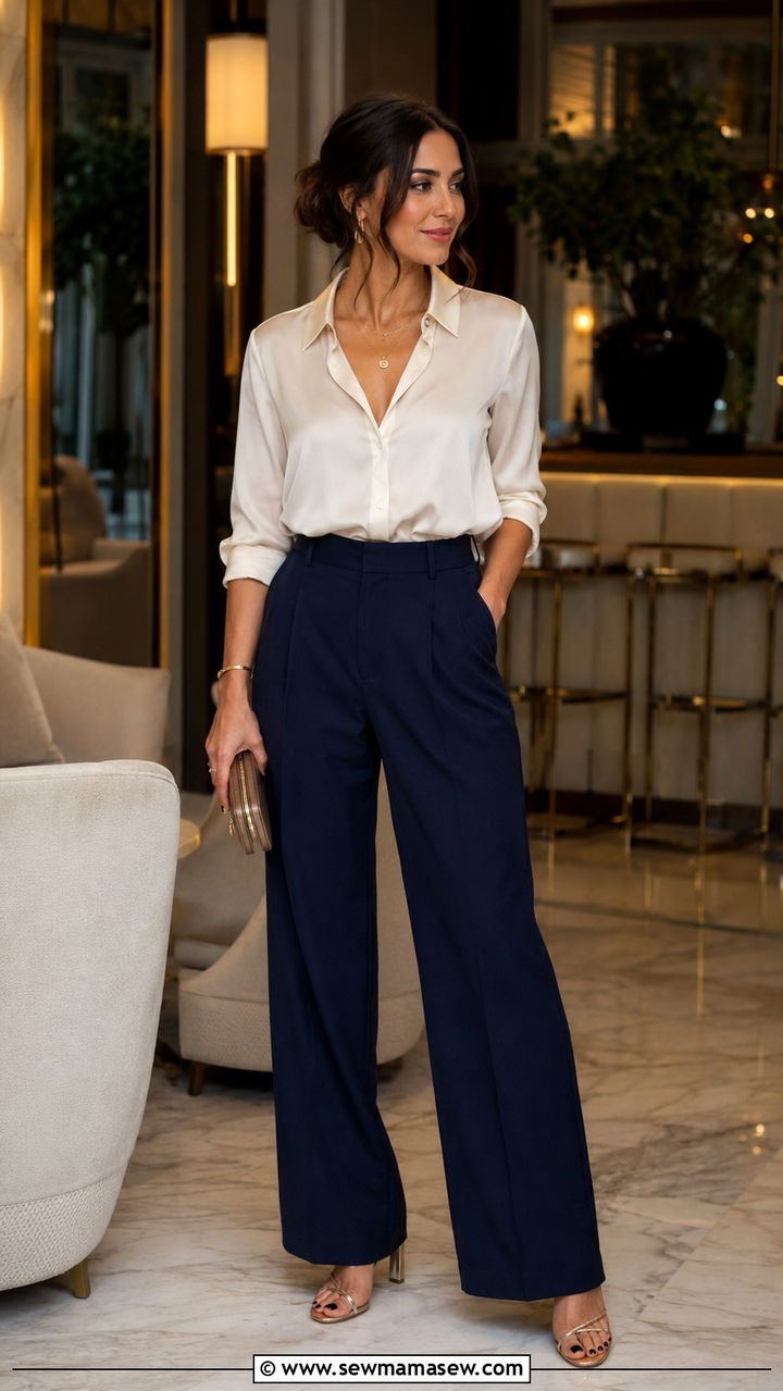 Silk Blouse And Wide Leg Pants Outfit - 25 Mom uniform outfit ideas