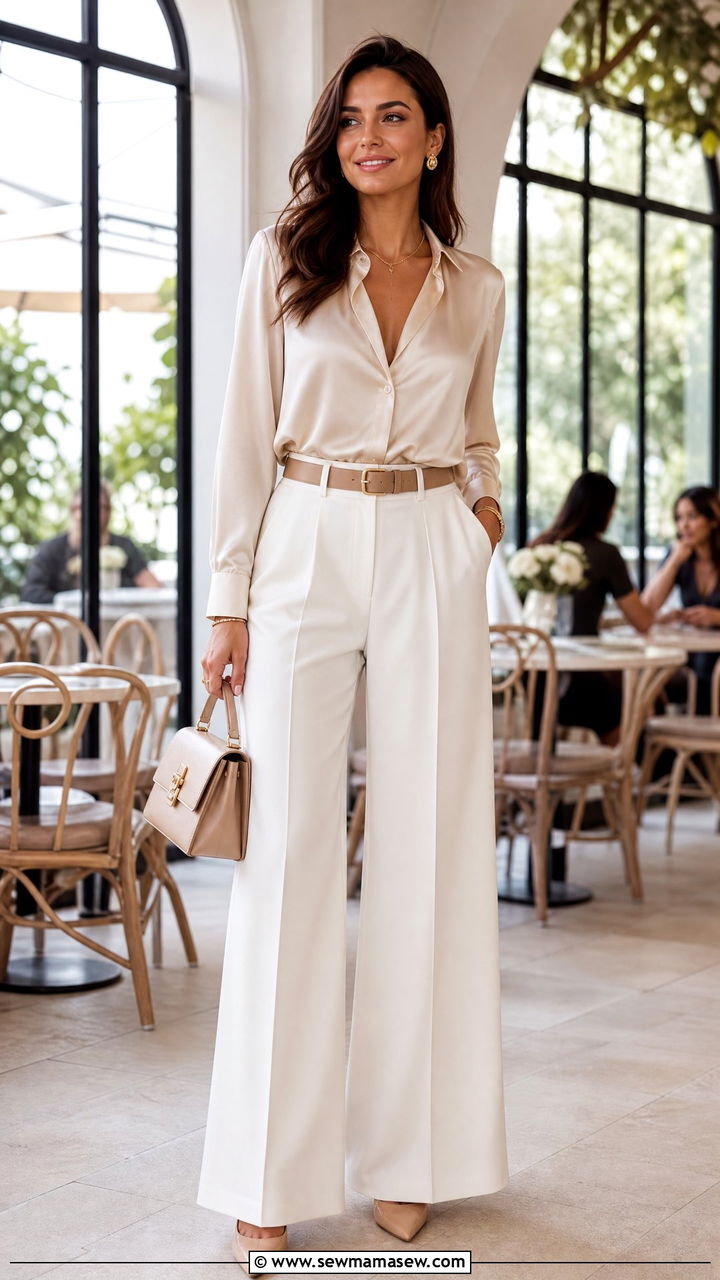 Silk Blouse And Wide Leg Trousers Bridal Brunch - 30 Bridal brunch outfit ideas