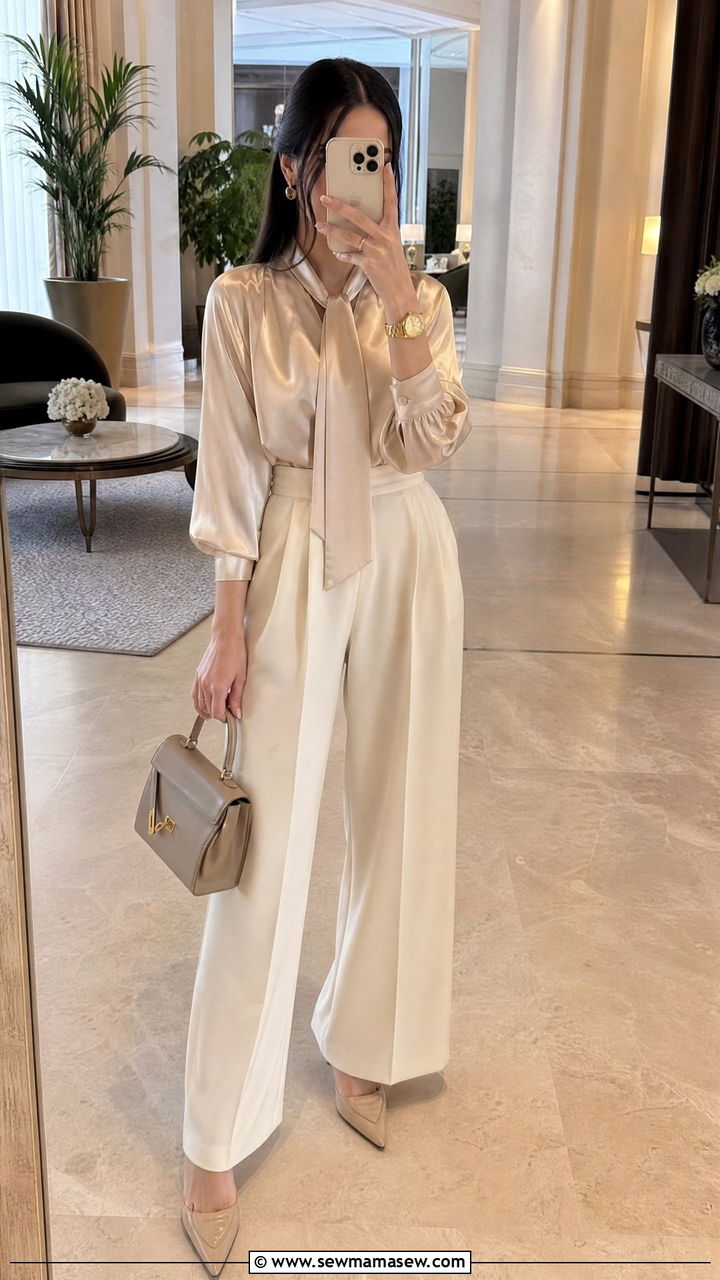 Silk Blouse And Wide Leg Trousers Engagement Outfit - 30 Engagement session outfit ideas