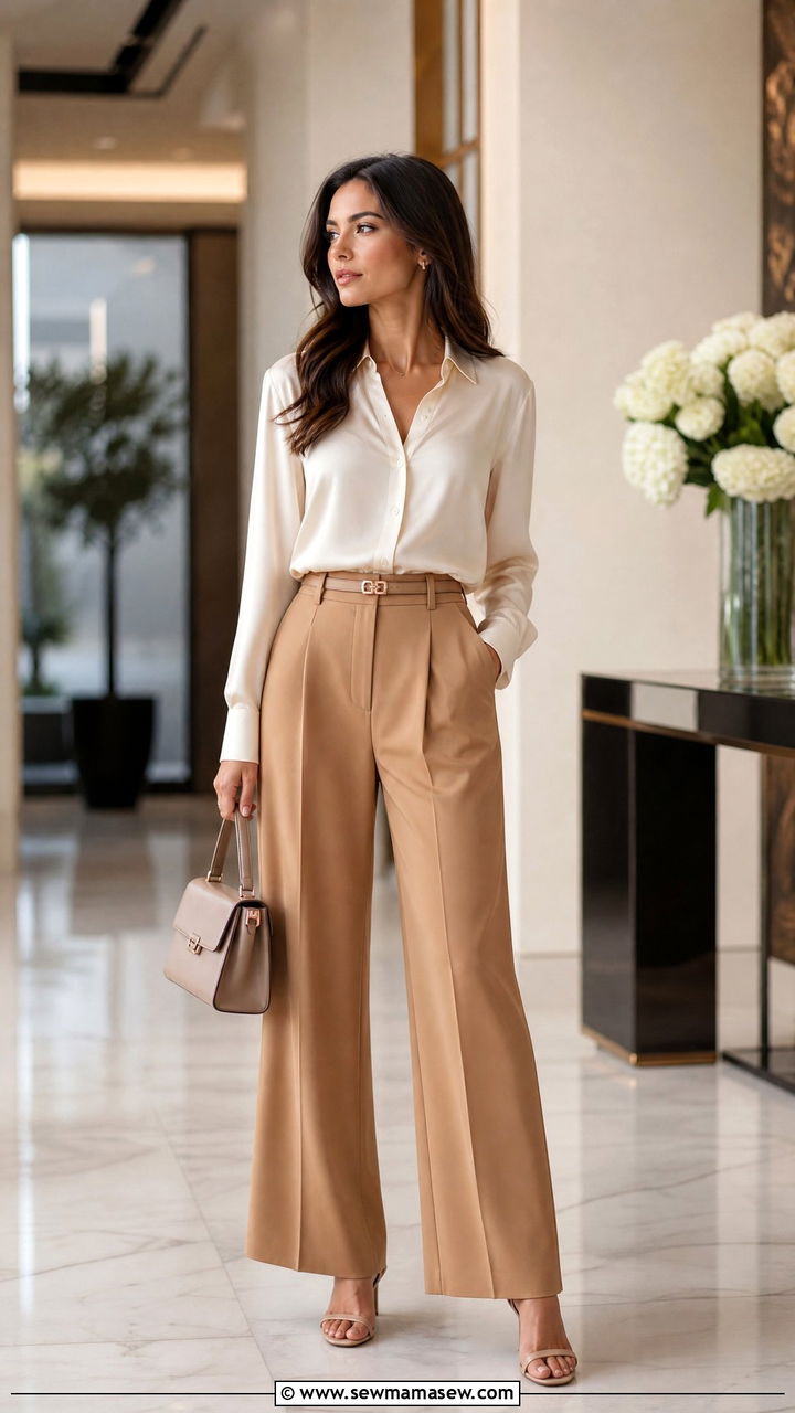 Silk Blouse And Wide Leg Trousers Outfit - 25 casual elegant outfits