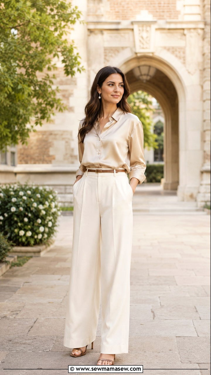 Silk Blouse And Wide Leg Trousers Outfit For PhD Graduation - 20 PhD graduation outfit ideas